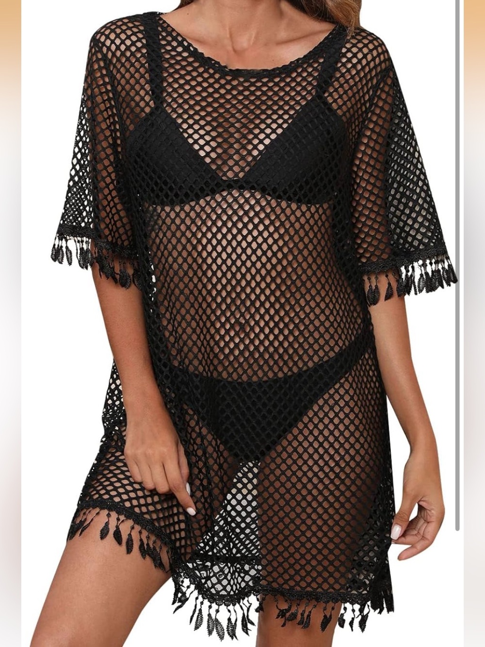 Black Mesh Short Sleeve Top